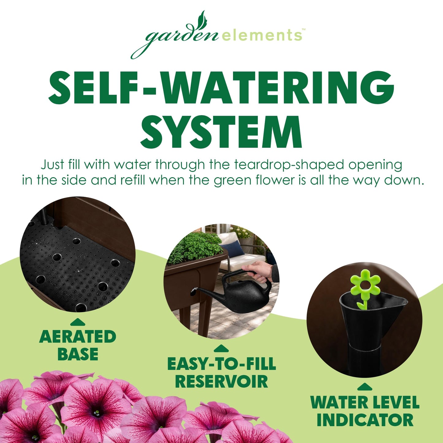 Garden Elements Brown Elevated Raised Garden Bed, 29.5" x 15" - Self-Watering Planter Box with Ventilated Grow Dome for Indoor/Outdoor Vegetables, Herbs & Seed Starting
