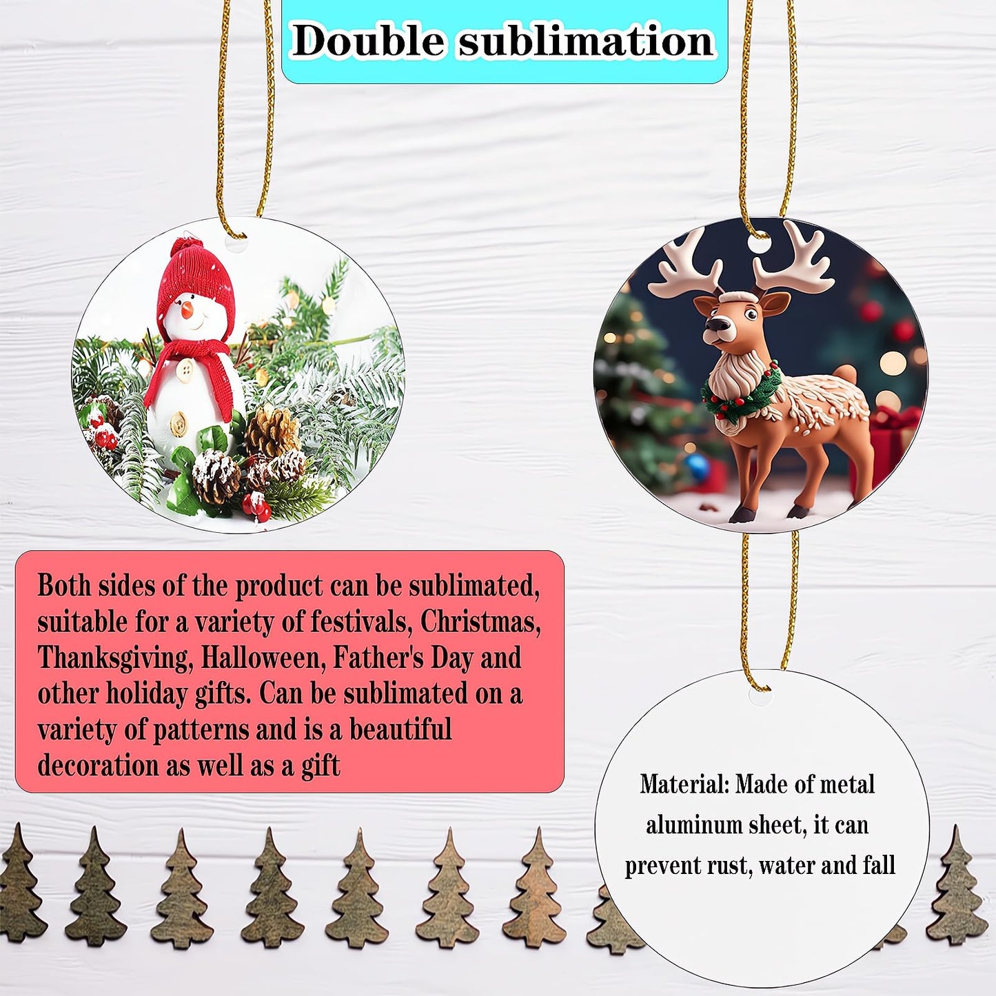 3.5 inch Metal Sublimation Christmas Ornaments,Sublimation Blanks Bulk for Heat Press Printing,DIY Handmade Crafts Double Sided Round Sublimation Ornaments 20pcs