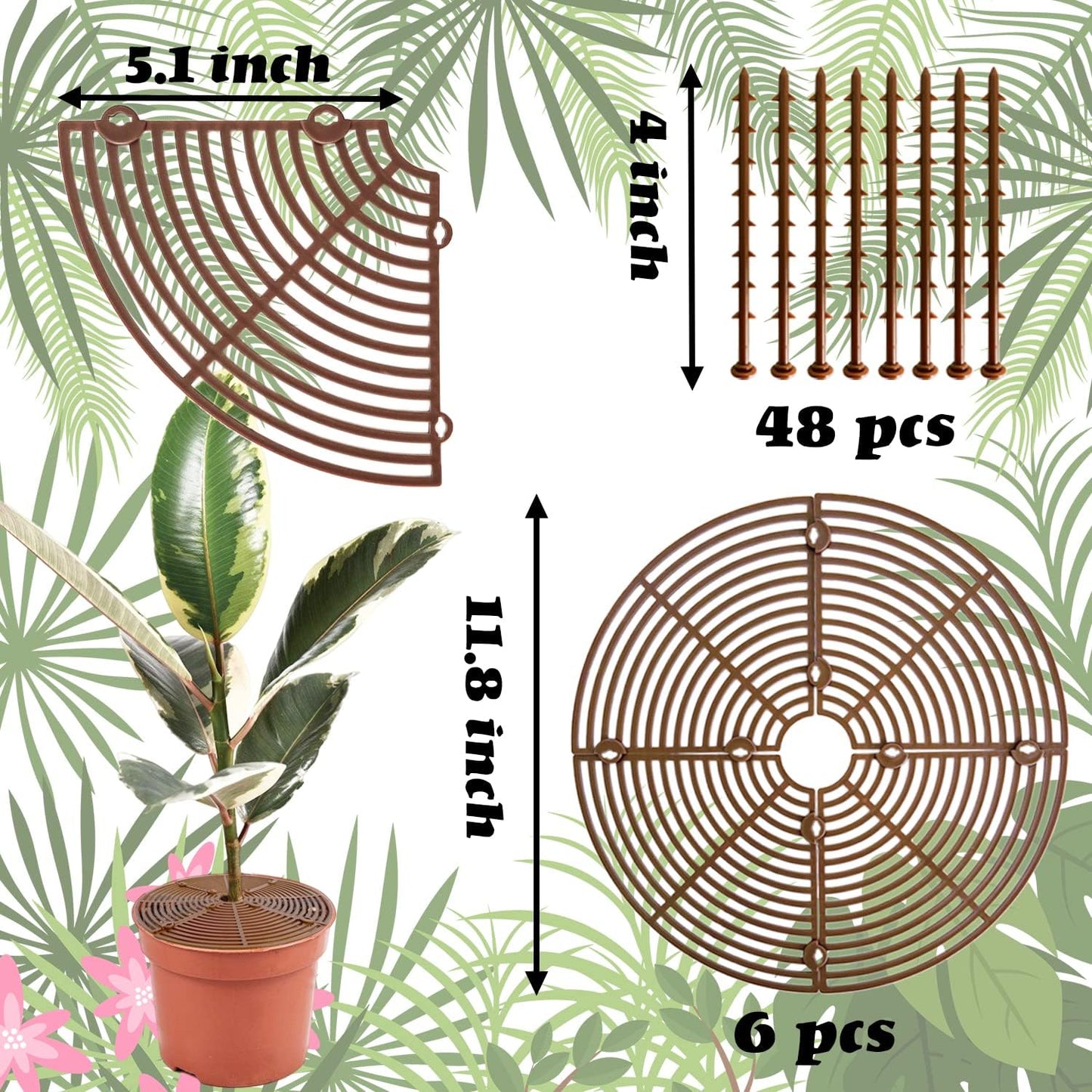Srmayyi 11.8 Inch Plant Pot Grid,6 Pack Plant Pot Soil Covers Protectors with 48 Stakes,Cat Pet Digging Stopper for Indoor Outdoor
