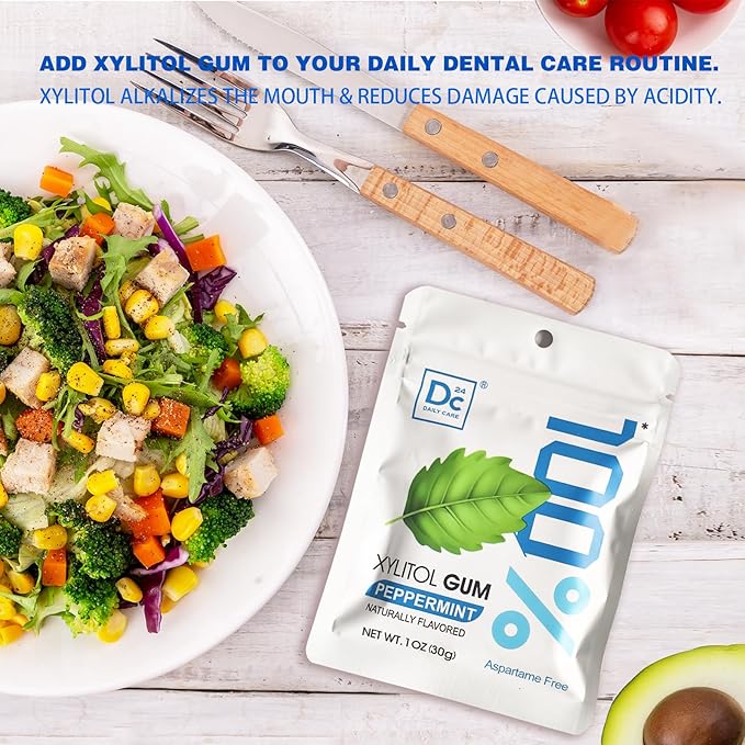 DC24 DAILY CARE 100% Xylitol Gum | Aspartame Free Chewing Gum | Natural Bubblegum Flavored | Sugar Free Gum, 20 Pieces, Pack of 2