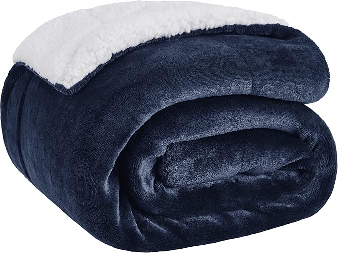 Bedsure Sherpa Fleece Throw Blanket for Couch - Thick and Warm, Soft Fuzzy Plush Throw Blanket for Winter, Navy, 50x60 Inches