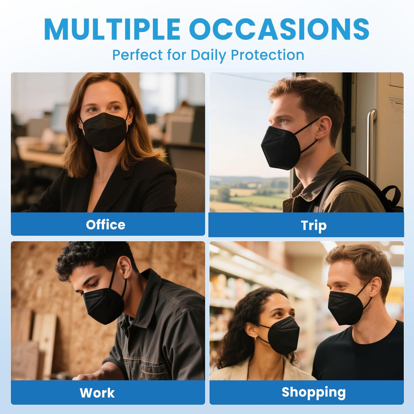 akgk KN95 Face Mask 50 PCS, Breathable Protection Masks, 5-Ply KN95 Black Masks, Cup Dust Safety Masks