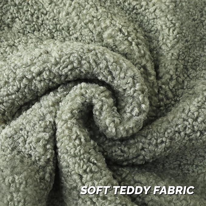 FUTEI Sage Green Throw Pillow Covers 24x24 Inch Set of 2,Furry Faux Fur Teddy Boucle Textured Cushion Covers,Soft Fluffy European Pillow Shams,Home Decor for Couch Bed Living Room Office Car