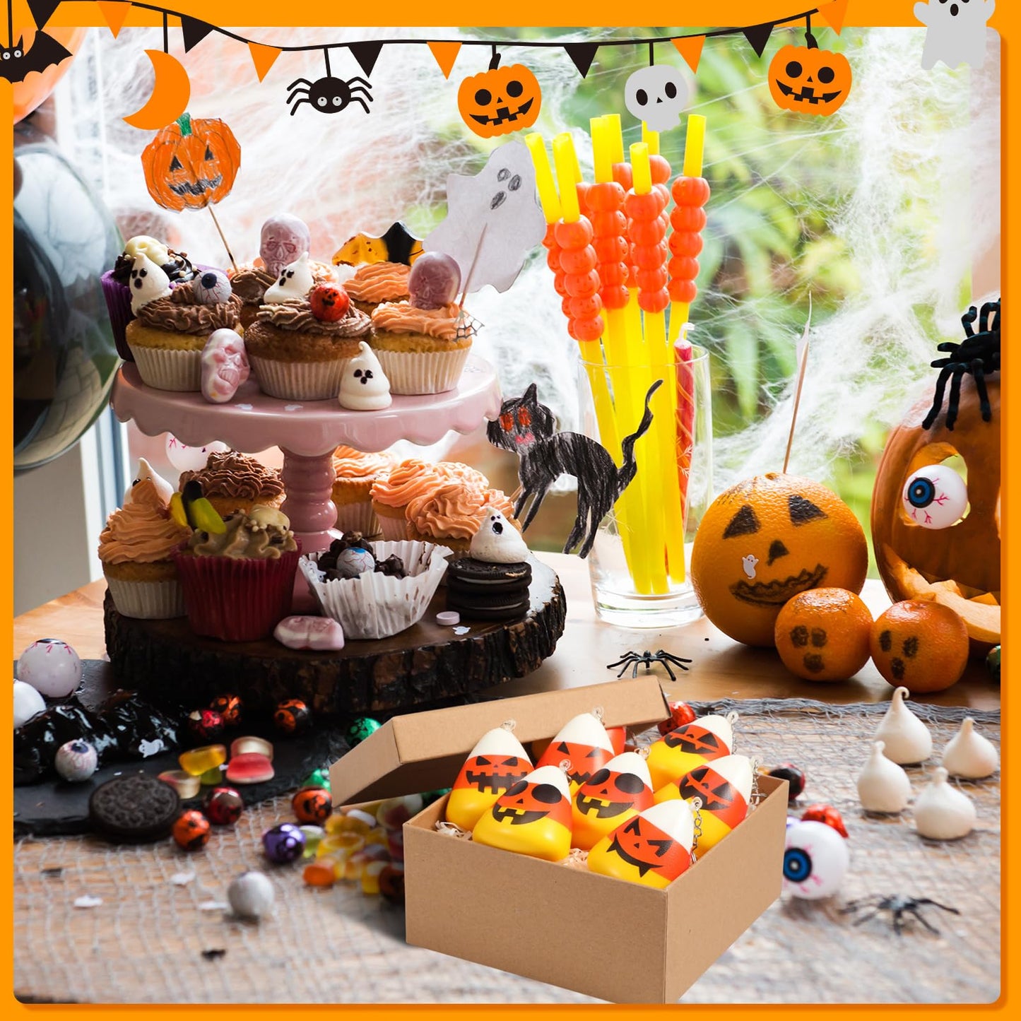 Huquary 24 Pcs Candy Corn Stress Balls Keychains 2.2 Inch Thanksgiving Party Favors Candy Corn Squeeze Balls Stress Relief Goodie Bag Filler for Fall Thanksgiving Christmas Holiday Prizes