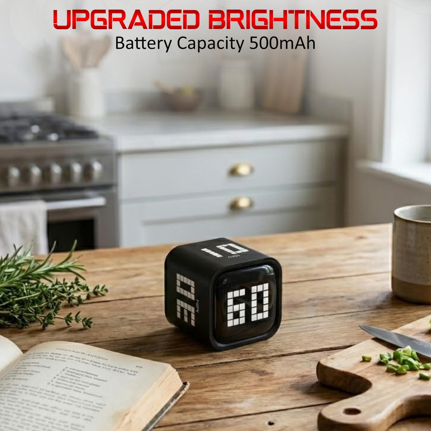 Digital Pomodoro Timer Cube, Rechargeable Type-C Productivity Countdown Clock for Study, ADHD, Kids, Kitchen, 5, 10, 30, 60 Minutes Presets with Volume Control, Black