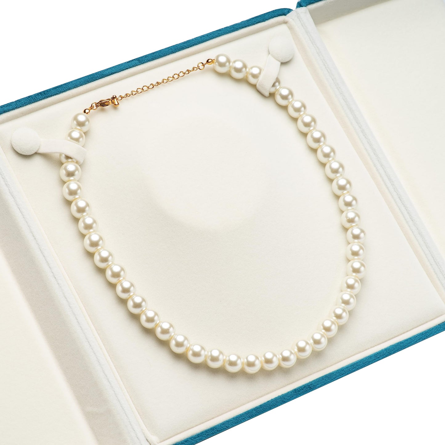 COWFEX Velvet Big Chunky Pearl Necklace Gift Box Showcase Jewelry Storage Case (Blue)
