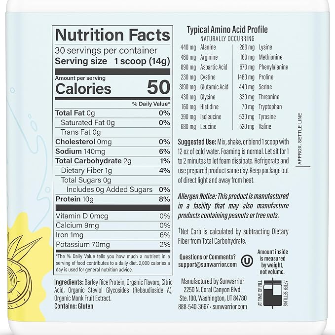 Sunwarrior Protein Water Mix Vegan Plant-Based Protein and Hydration Powder 10g Protein Drink Pineapple Coconut Flavored 420g Tub (30 SRV) Protein Refresh