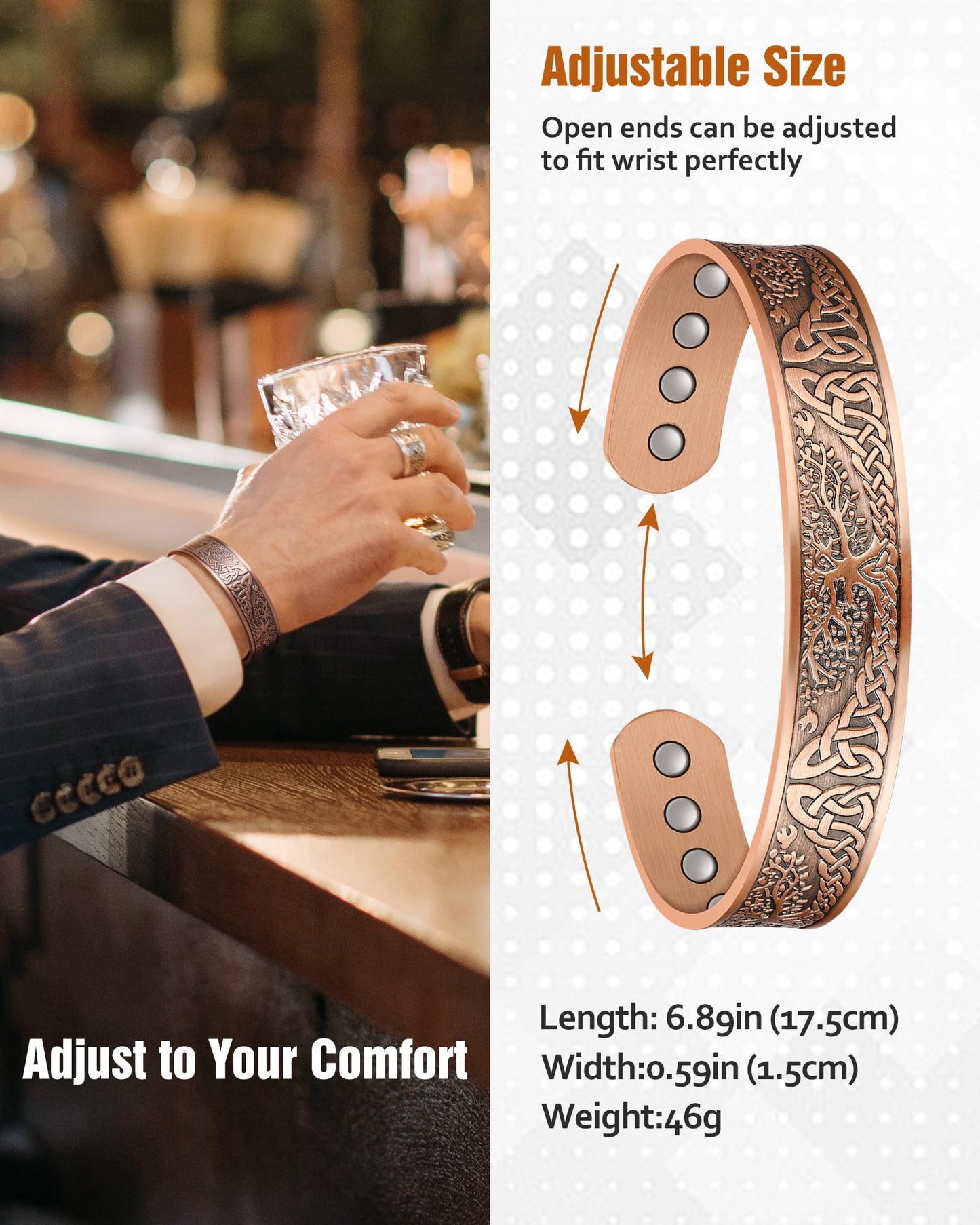 Jecanori Magnetic Copper Bracelet for Men, 99.99% Pure Solid Copper Bracelets With 12X Strength Magnets, Ideal Gift