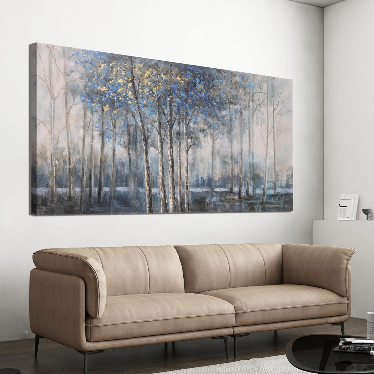 Canvas Wall Art Decor Modern Wall Art Decor Prints Gold Wall Art Pictures Wall Decor Blue Grey Misty Botanical Textured Artwork for Walls For Room Living Room Bedroom Office Wall Decor 20"X40"