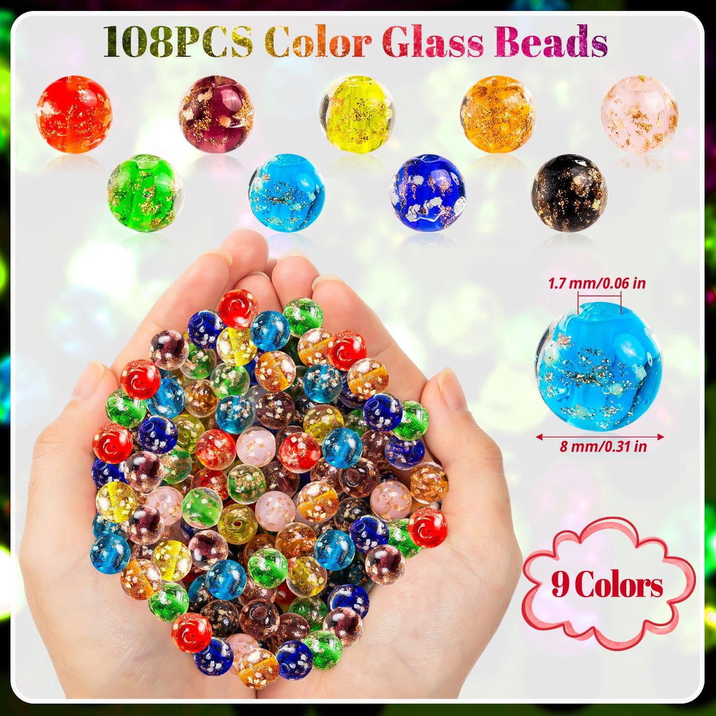 108Pcs Luminous Glass Beads Bulk Glow in The Dark 8mm Firefly Glow Loose Spacer Ball Beads for Jewelry Making DIY Craft Bracelet Earring (Multicolor)