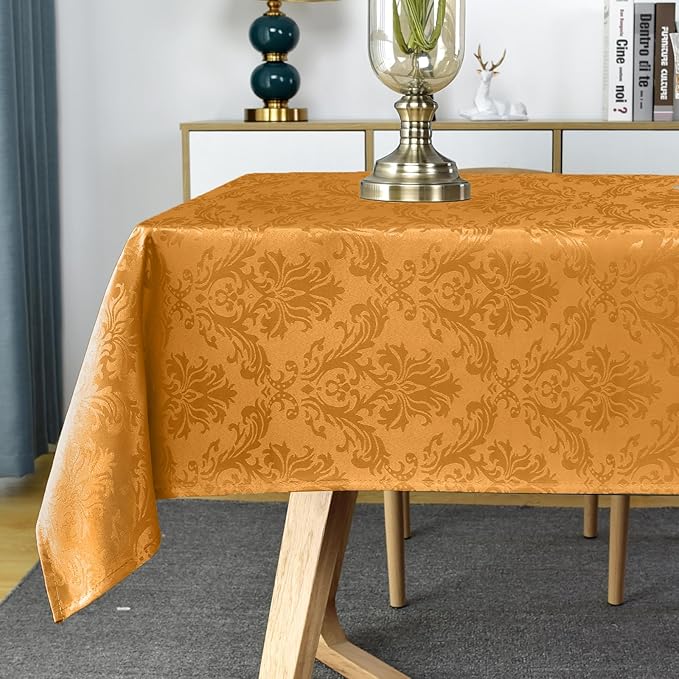 SASTYBALE Amber Rectangle Jacquard Tablecloth, Spill Wrinkle Proof Damask Table Cloth for Rectangle Tables, Rectangular Harvest Fall Thanksgiving Tablecloths, 60x 102 Inch Amber