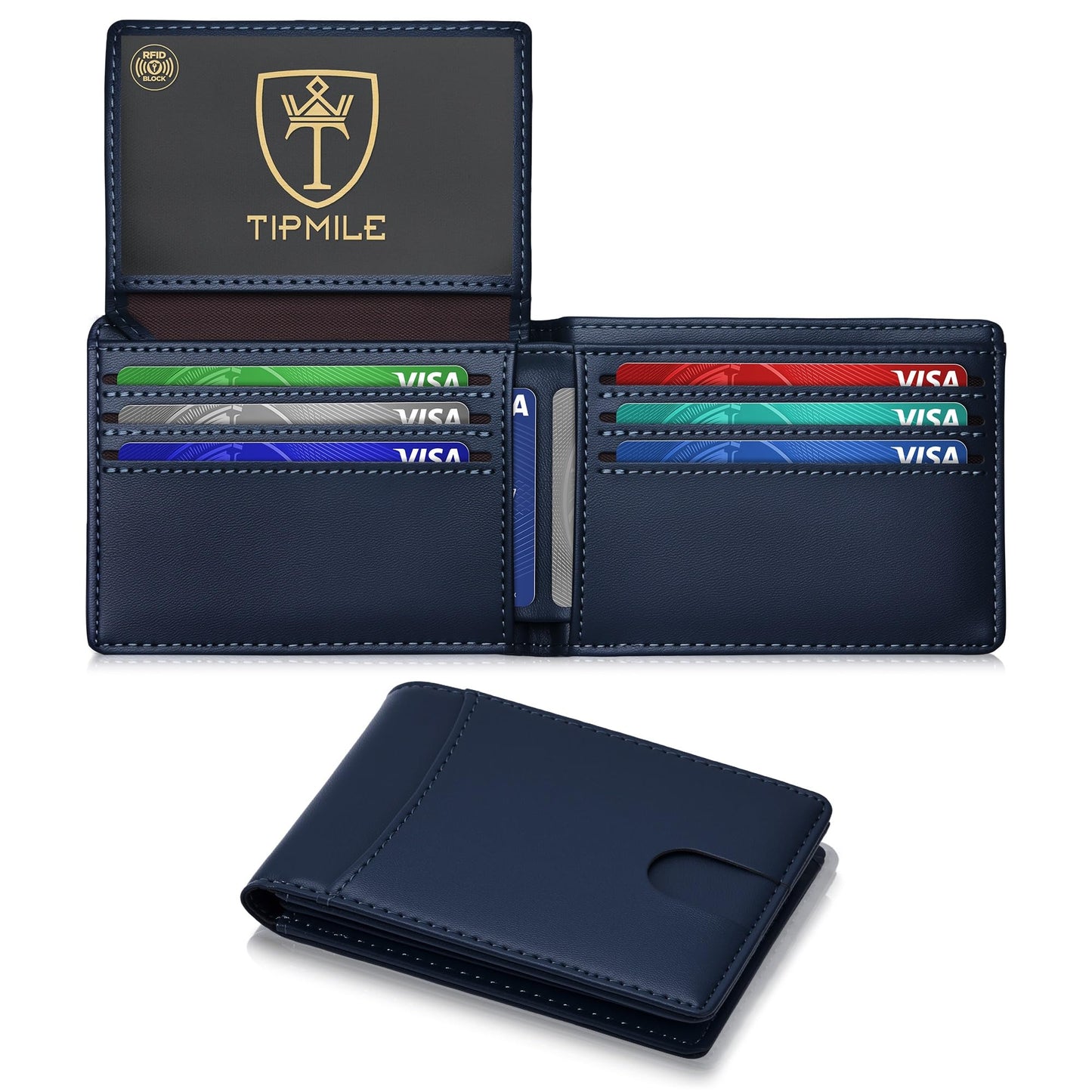 Tipmile Wallet for Men Slim RFID Blocking Credit Card Holder, Minimalist Men Wallets 12 Cards with 2 ID Windows & Cash Slot, Bifold Front Pocket Wallet Gifts for Men