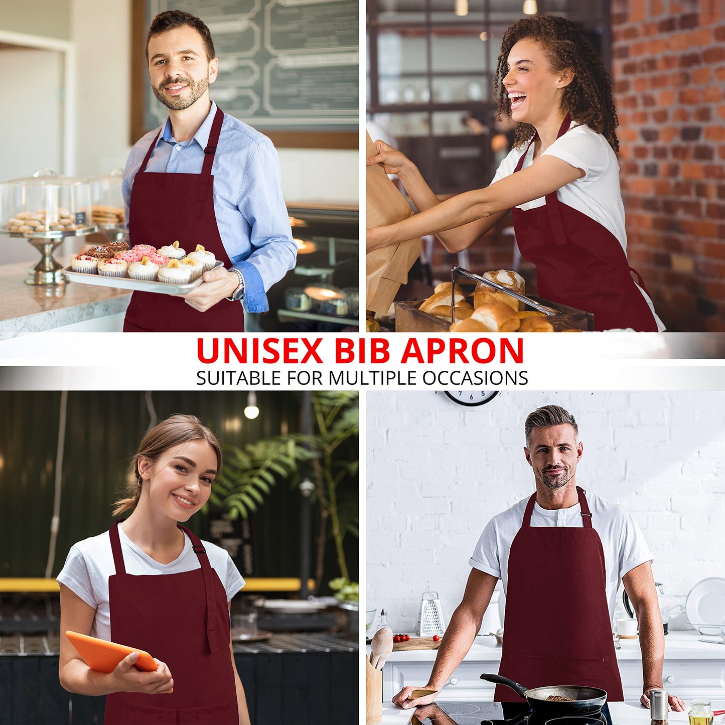 Utopia Kitchen 2 Pack Bib Apron, Adjustable with 2 Pockets, Water and Oil Resistant, Cooking Kitchen Chef Apron for Women Men