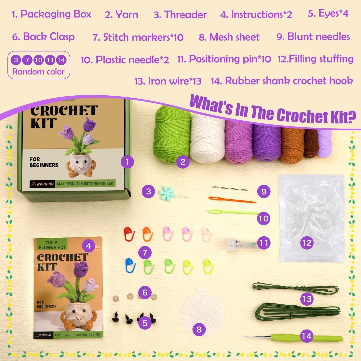 Nitlak Crochet Kit for Beginners, Tulip Potted Beginner Crochet Kit for Adults Kids, Crochet Starters Kit with Step-by-Step Video Tutorials for Mother's Day DIY Craft