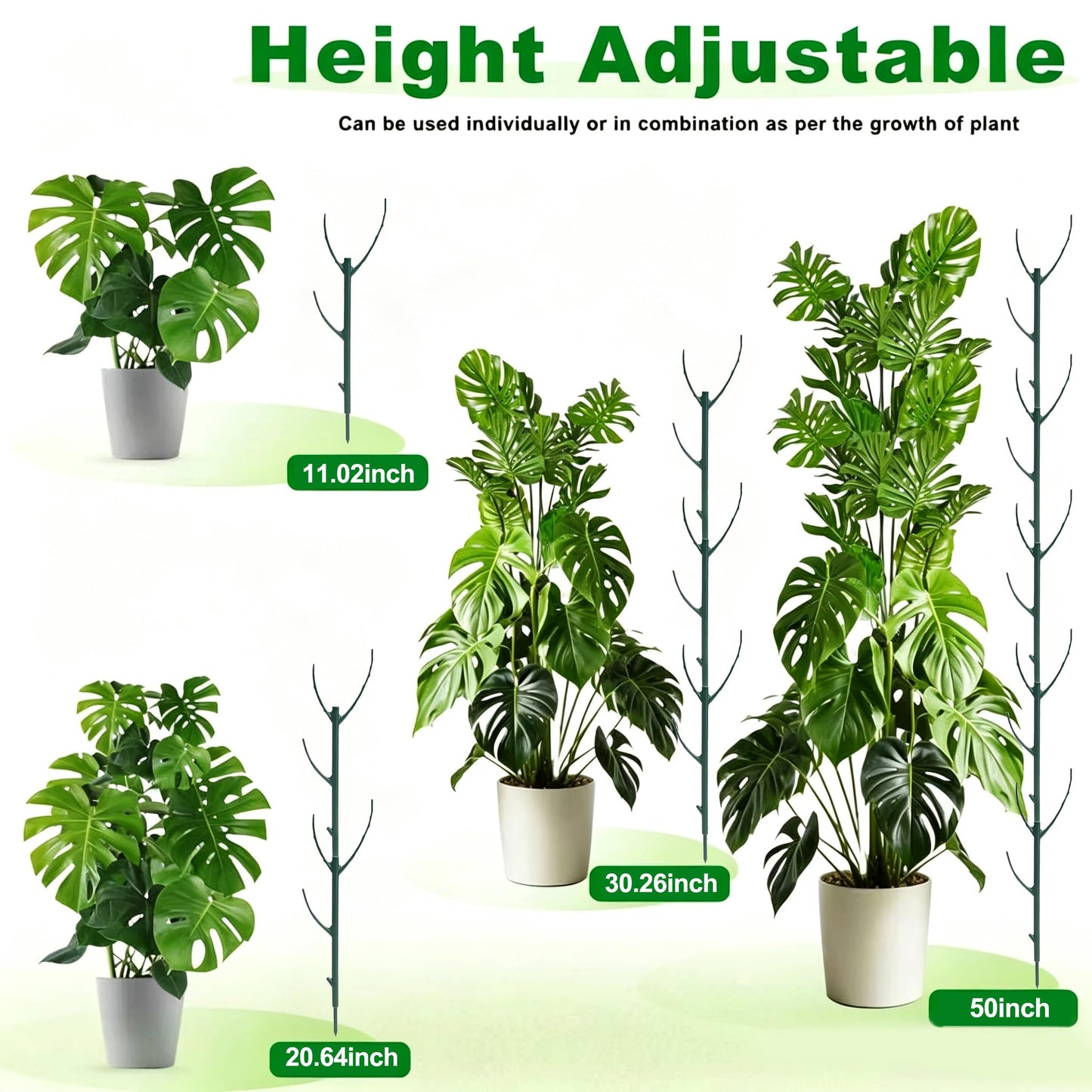 Folklyzo 10 Pack Stackable Plant Support Stakes, Adjustable Plant Sticks for Monstera, Tomato & Climbing Plants – Indoor/Outdoor Garden Support Stakes (10, Green)