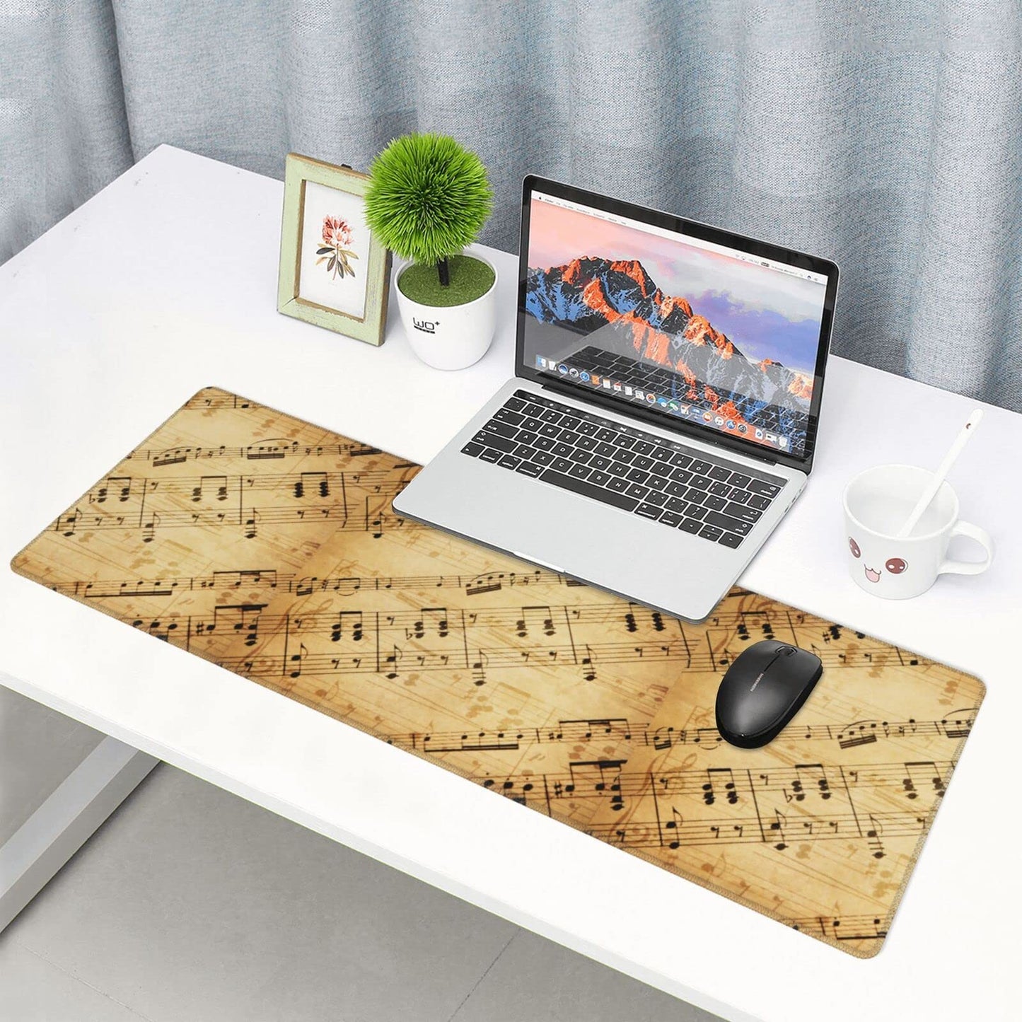 Famame Laptop Mouse Pad Retro Piano Music Score Desk Mat with Stitched Edges 31.5X 11.8 inch Non-Slip Large Keyboard Rubber Writing Table Mat for Office Home