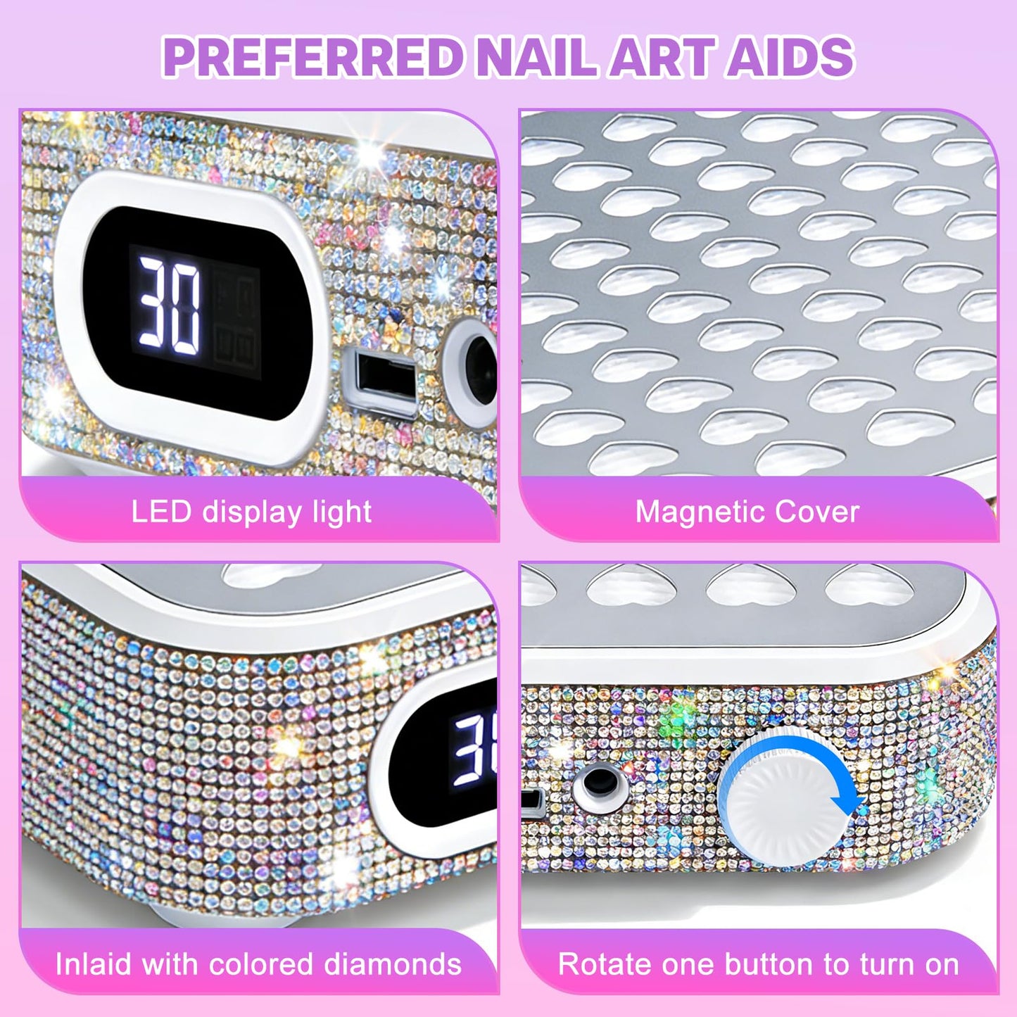 Nail Dust Collector - Nail Fan Dust Collector Compact Salon Tool for Acrylic Nails Polishing, Nail Salon Home (White)