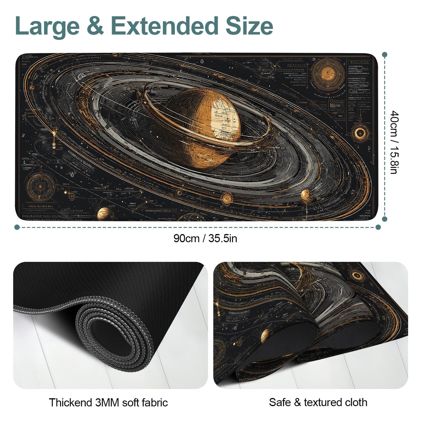 Saturn Planet Extended Gaming Mouse Pad 35.4 x 15.7 Inch – Space-Themed Desk Mat for Gaming, Office Work, and Study, with Non-Slip Rubber Base