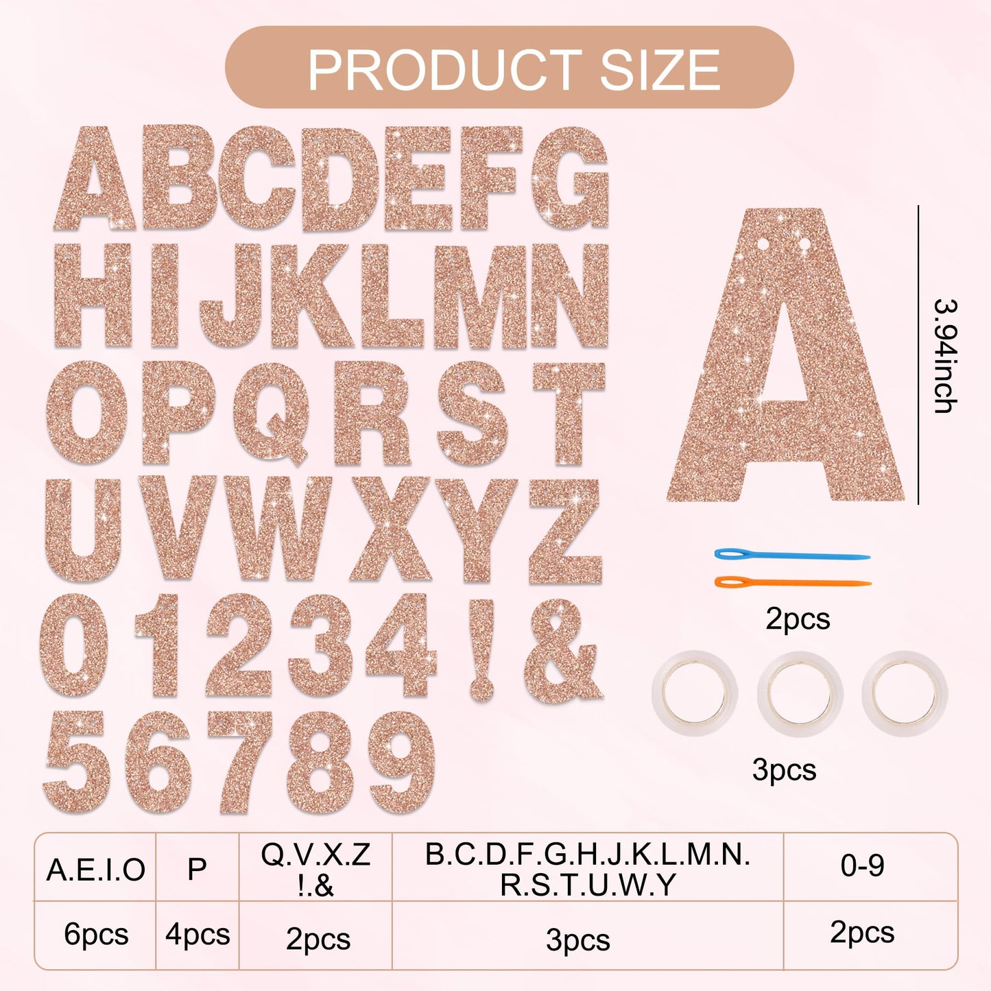 BEISHIDA 116 PCS A-Z DIY Letter Banner Kit Make Your Own Banner Including 111 Letters and Numbers 3 Rope and 2 Threading Device,Customized for Birthday Graduation Wedding Decor Rose Gold