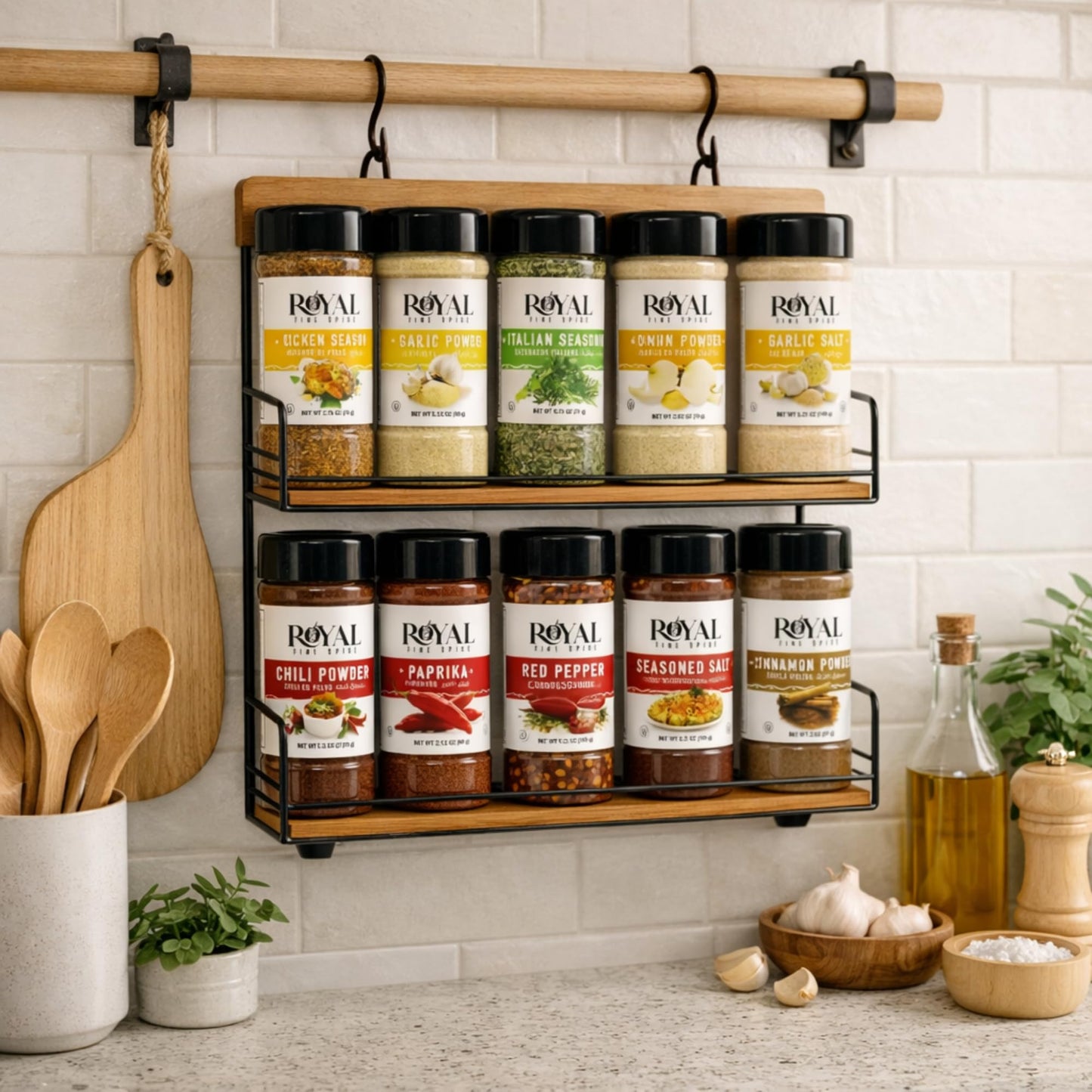 June Street Market 10 Piece Essentials Kitchen Starter Gift Set: Spices with Trilingual Labels (English, Spanish, Arabic) Includes Recipe Cards, Perfect for Cooking, Baking, or Gifting