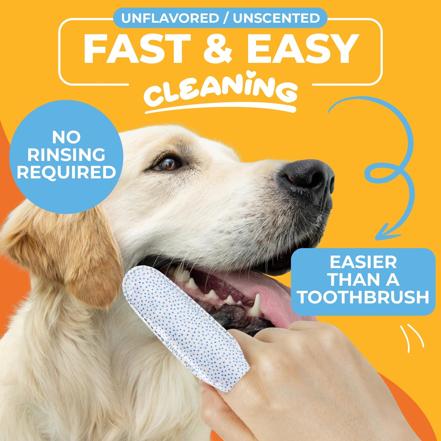 Paw Science Dog & Cat Teeth Cleaning Wipes - Dental Finger Wipes for Cats & Dogs - Pet Toothbrush & Tooth Brushing Kit - Effective Teeth Cleaner (Unscented)
