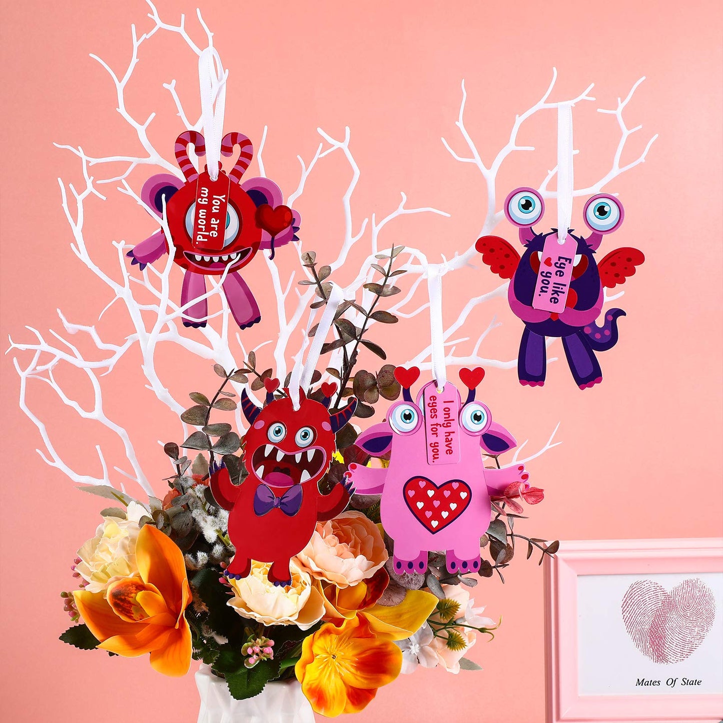 Sumind 60 Sets Valentine's Day Craft Kits for Kids DIY Ornament Valentine Class Game Activities Paper Craft Hanging Ornament for Valentines Day Decorations