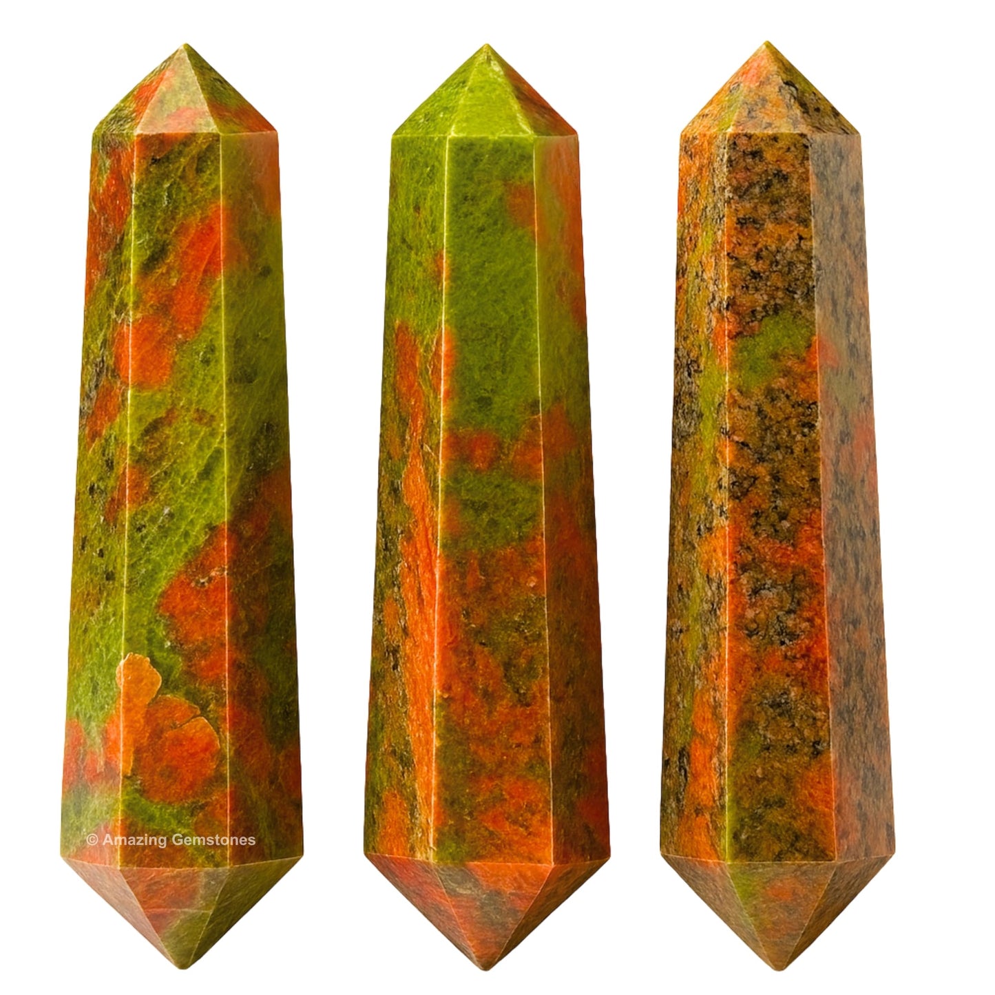 Amazing Gemstone Unakite Crystal Points Bulk Healing Crystals and Stones - Pack of 3 Double Terminated Healing Wand Point Bulk Crystals for Crafts, Crystal Grid, DIY Work