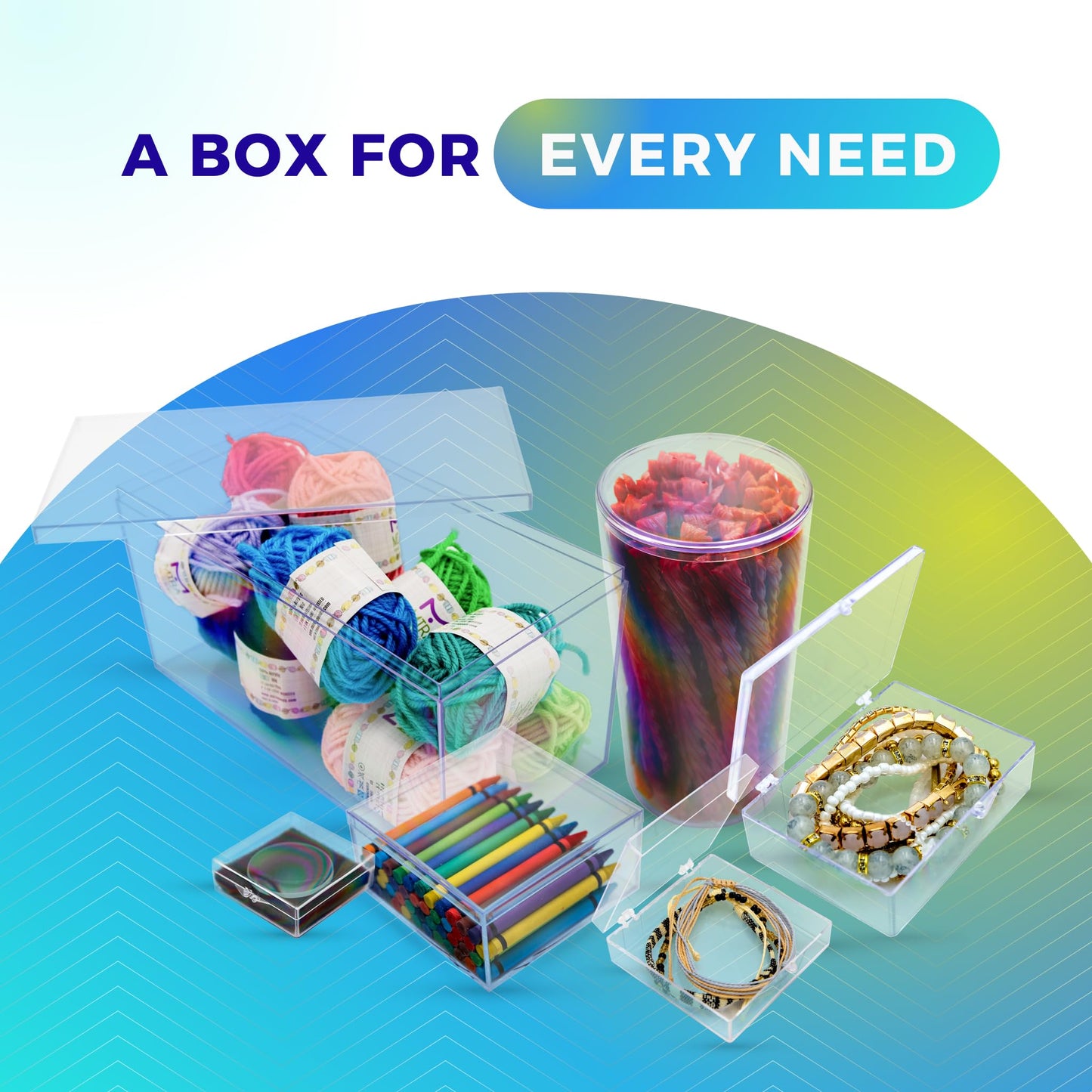 4-Pack Clear Hinged Plastic Containers, Keepsake Storage Boxes, 7"L x 5"W x 1.75"H, Made in USA, Plastic Display Case, Bead Storage or Craft Organizers and Storage Container