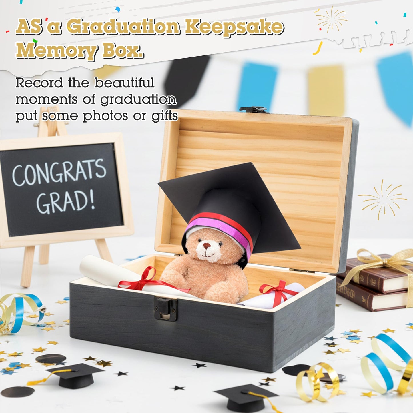 R HORSE Graduation Keepsake Wood Box, Wooden Engraving Memory Box for High School Graduates, Engraved Class of 2026 Graduation Gift for Him Her Memory Storage & Party Favor