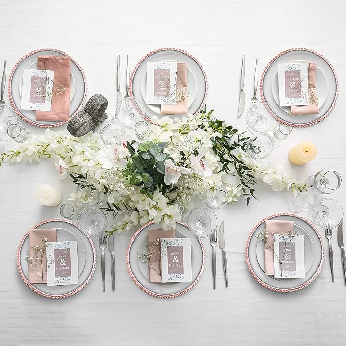 Zopeal 18 PCS Clear Charger Plates with Beaded Rim 13 Inch Plastic Round Charger Plates Bulk for Dinner Home Kitchen Wedding Party Tabletop(Rose Gold)