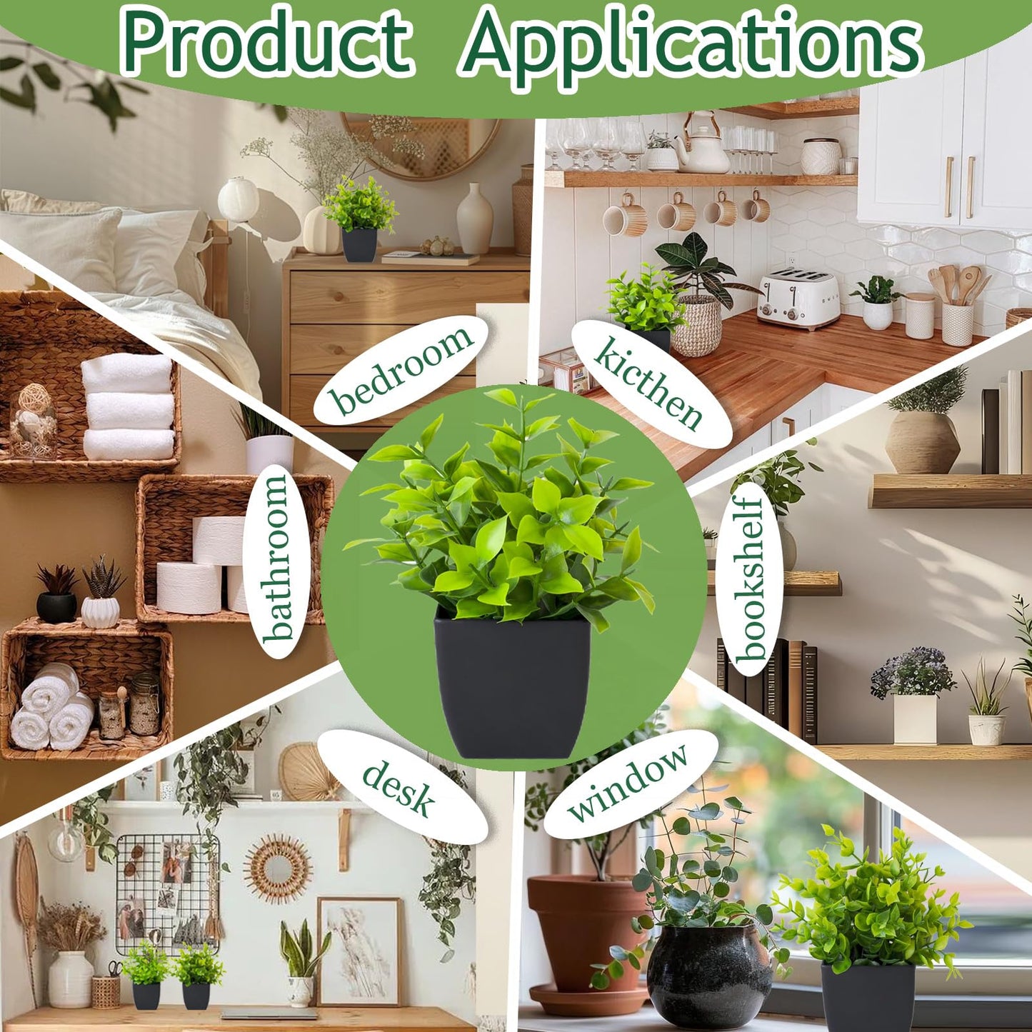 Grever 4 Pack Small Fake Plants in Blue Pot Mini Artificial Potted Plants for Home Bathroom Office Table Desk Shelf Indoor Decor