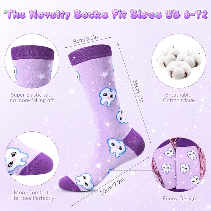 Umigy 2 Pcs Dental Assistant Gifts 2025 Dental Hygienist Appreciation Gifts 20 oz Teeth Print Tumbler with Lid and Sock for Women for Nurse Week Appreciation Dentist Christmas Birthday(Purple)