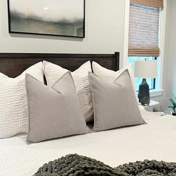 ZWJD Gray Pillow Covers 26x26 Set of 2 Chenille Pillow Covers with Elegant Design Soft and Luxurious Decorative Throw Pillows for Couch, Bed, and Home Decor
