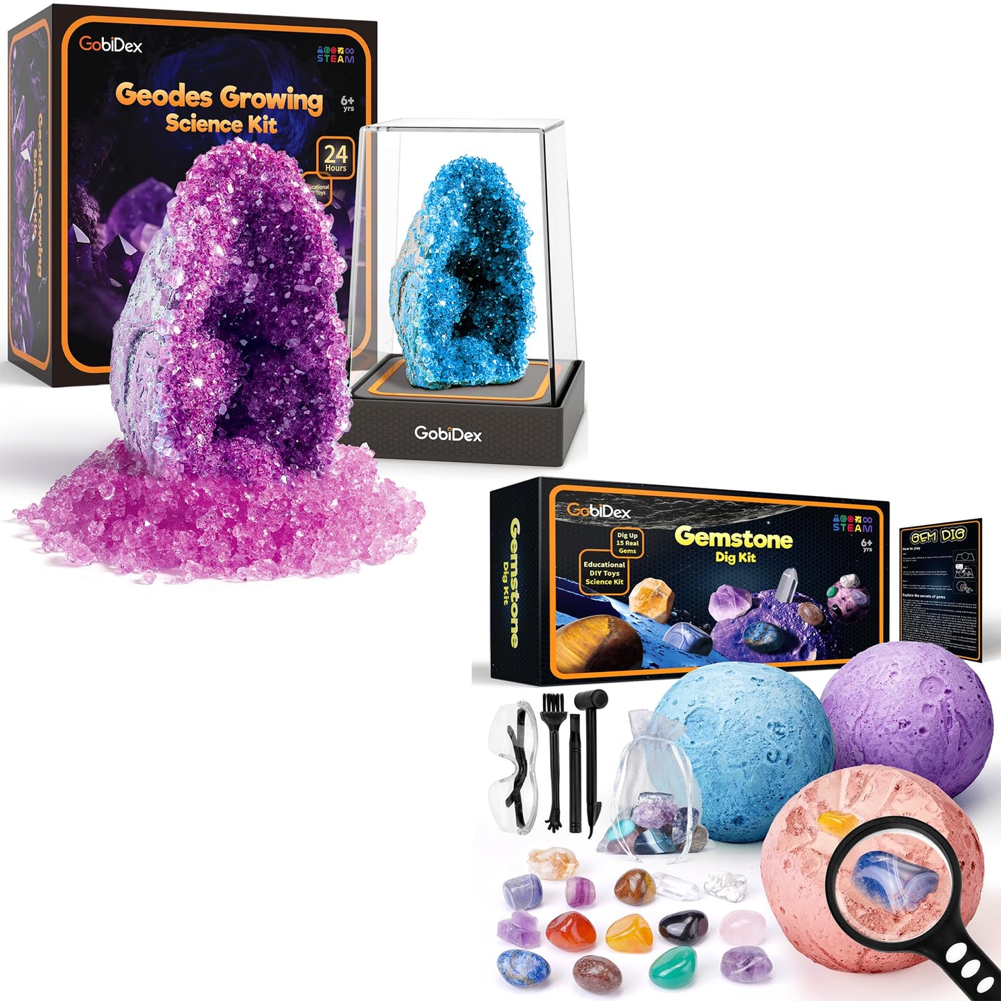 GobiDex Geodes Growing Science Kit & Gemstones Dig Kit, Science Kits for Kids Age 6-8-12, STEM Educational Science Toys Gift for Boys & Girls Age 6+