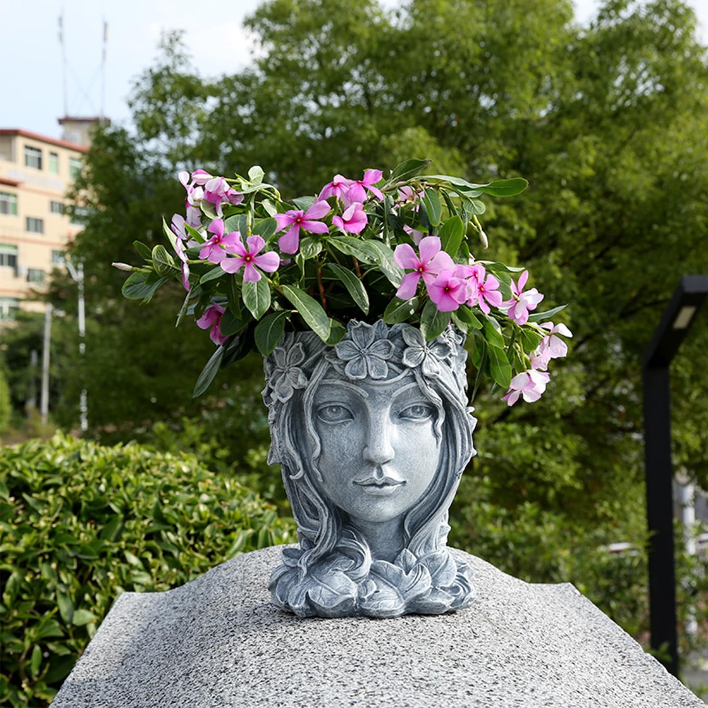 Romehaha Face Flower Pot Head Planter with Drainage Hole,Cute Resin Goddess Face Planters Pots Opend Eyes (Goddess Gray(Large))