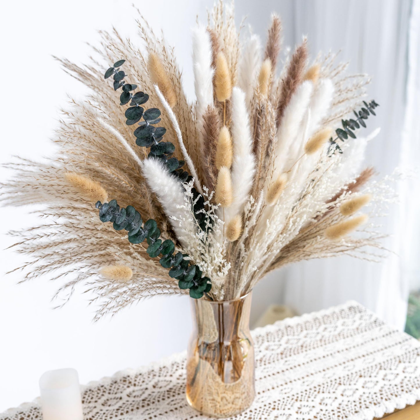 Boho Decor Bouquet - Pampas Grass and Eucalyptus Flowers Decor kit Mix Dried Flower Arrangement Home Table Rustic Farmhouse Bedroom Decor
