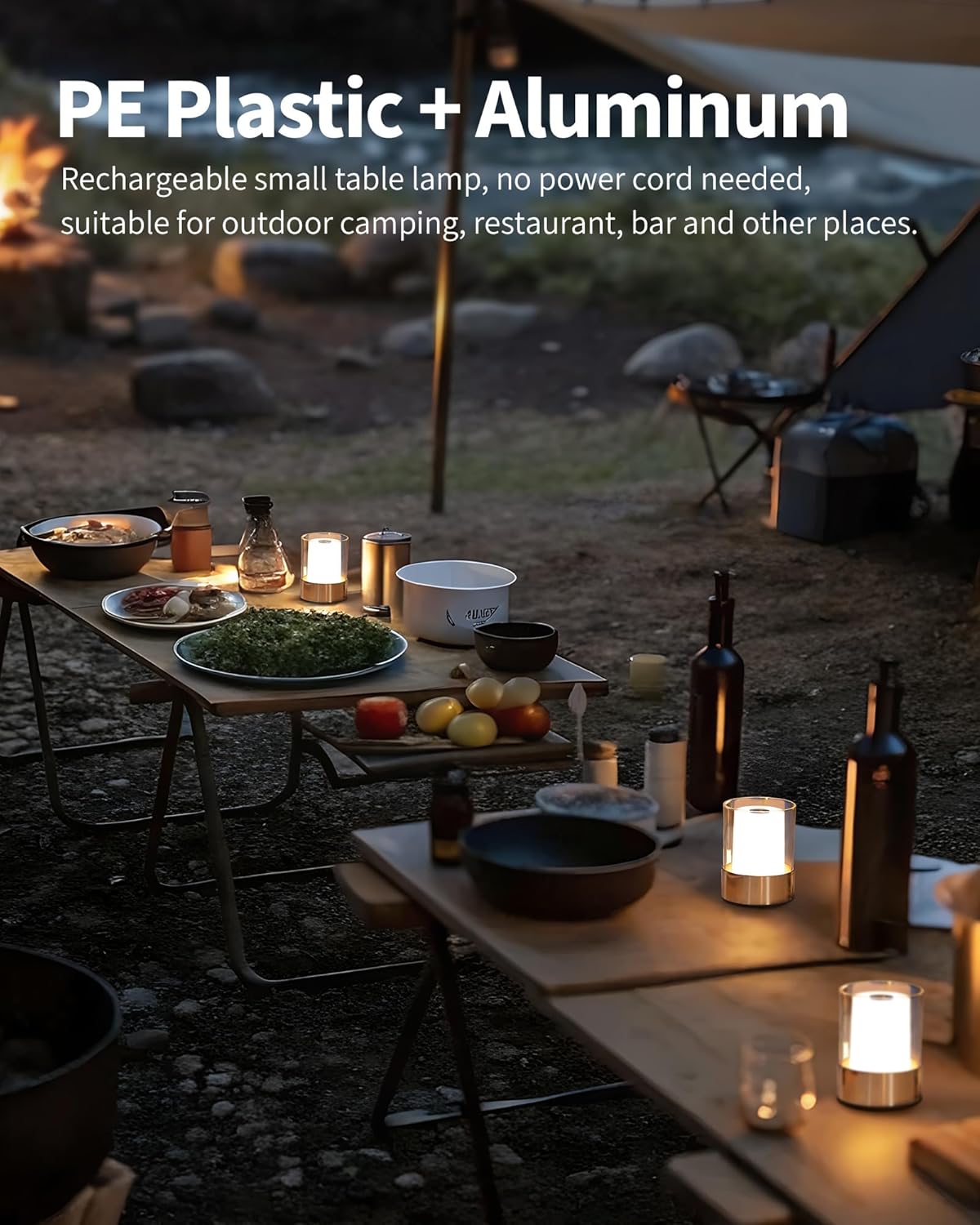 4" Mini Dining Table Light 2 Pack for Buffet Restaurant, Outdoor Waterproof Lamps for Bathroom Camping, Rechargeable Cordless Table Lamp for Bar, Touch Warm Night Light for Nursery Baby (Gold)