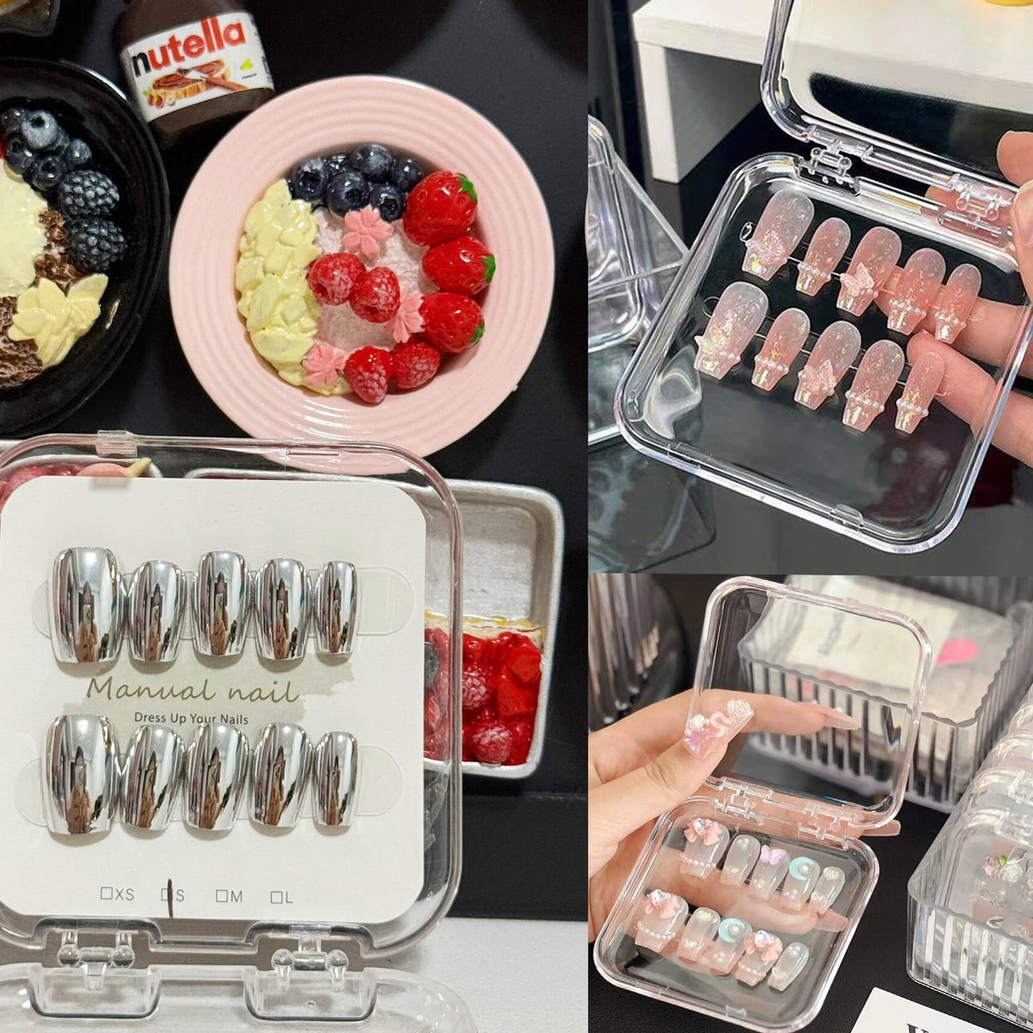 24pcs Press on Nail Storage Box with 10M Adhesive Double Sided Tape Acrylic Nail Display Box Artificial False Nail Box Organizer Fake Nail Case Transparent Nail Packaging Boxes for Nail Salon