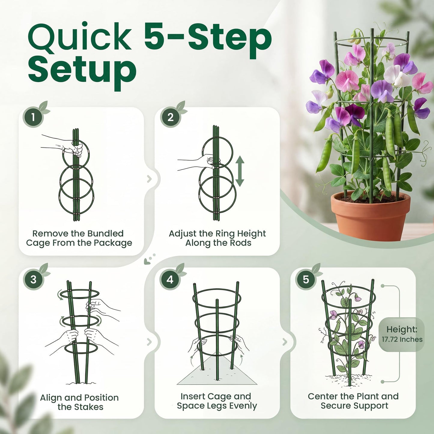 Oriva 4 Pack Round Tomato Cages for Garden, 43cm Adjustable Metal Tomato Cage with Anti Slip Locking Rings, Tomato Trellis and Plant Support for Raised Garden Beds, Pots and Climbing Vegetables