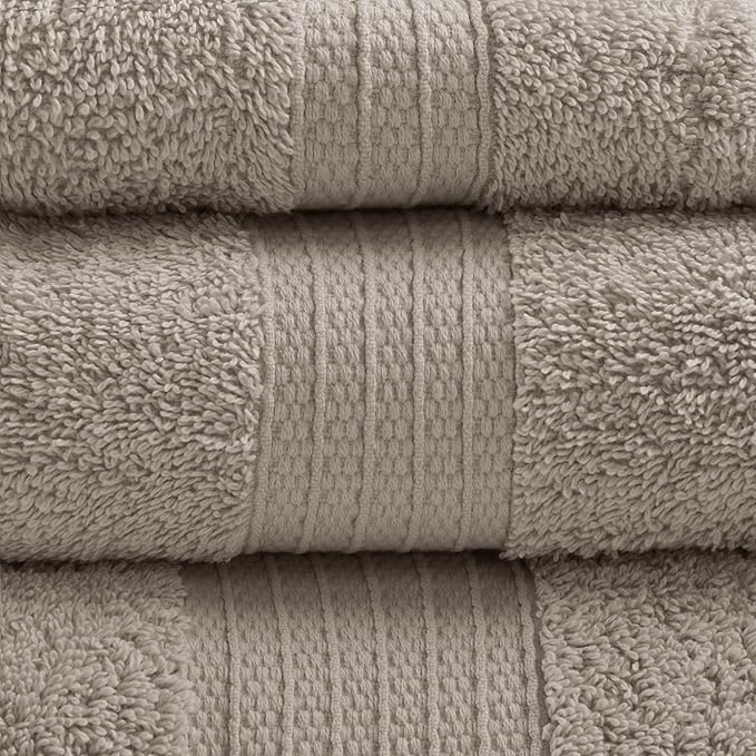 Madison Park Organic 100% Cotton Bathroom Towel Set, Hotel & Spa Quality Highly Absorbent, Quick Dry, Include for Shower, Handwash & Facial Washcloth, Multi-Sizes, Tan