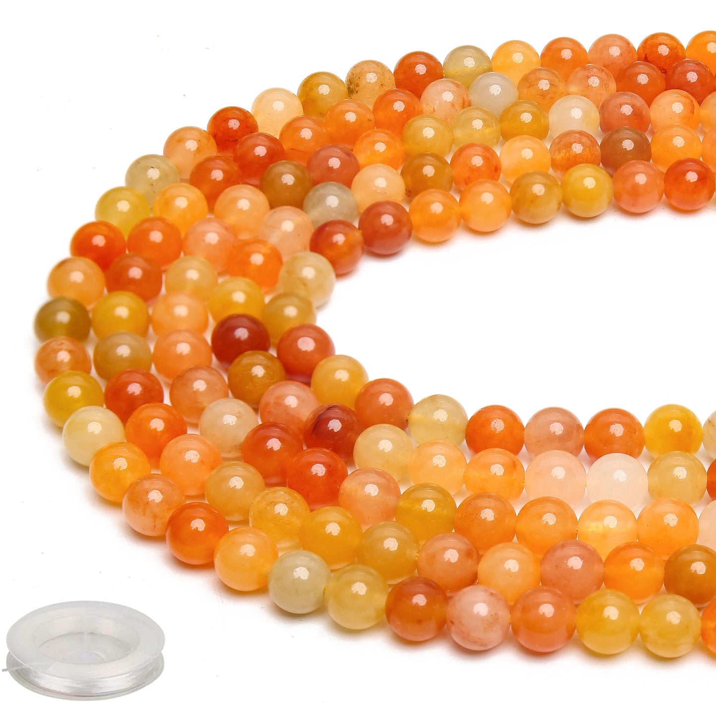 70PCS Natural 8MM Healing Gemstone, Golden Silk Jade Energy Stone Round Loose Beads, Semi-Precious Crystal Beads with Free Elastic String for Jewelry Making DIY