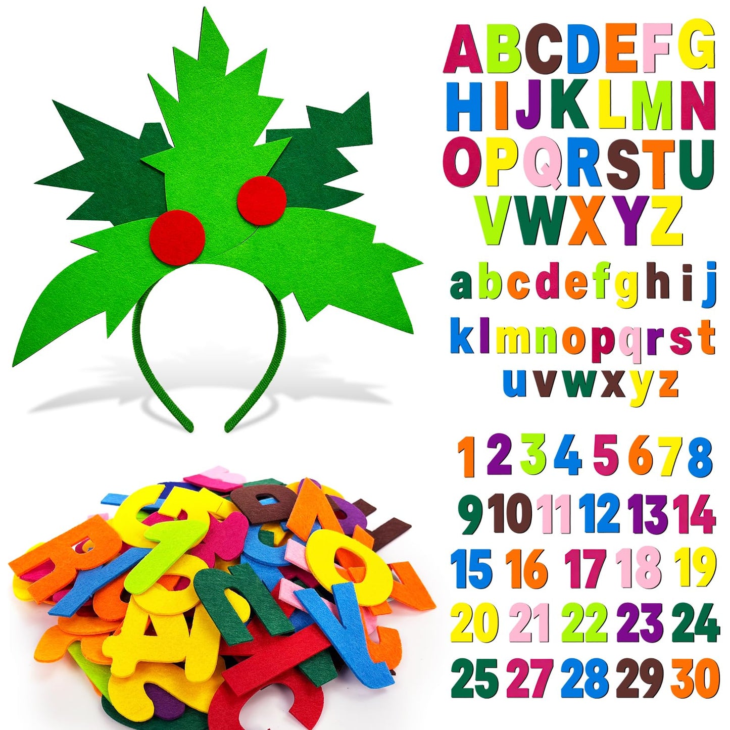 Dnicukii Palm Tree Costume Set Includes Palm Tree Headband and 52 Adhesive Felt Letters and Adhesive 30 numbers, Book Character Set Costume for World Book Day Halloween Cosplay 100th day of school
