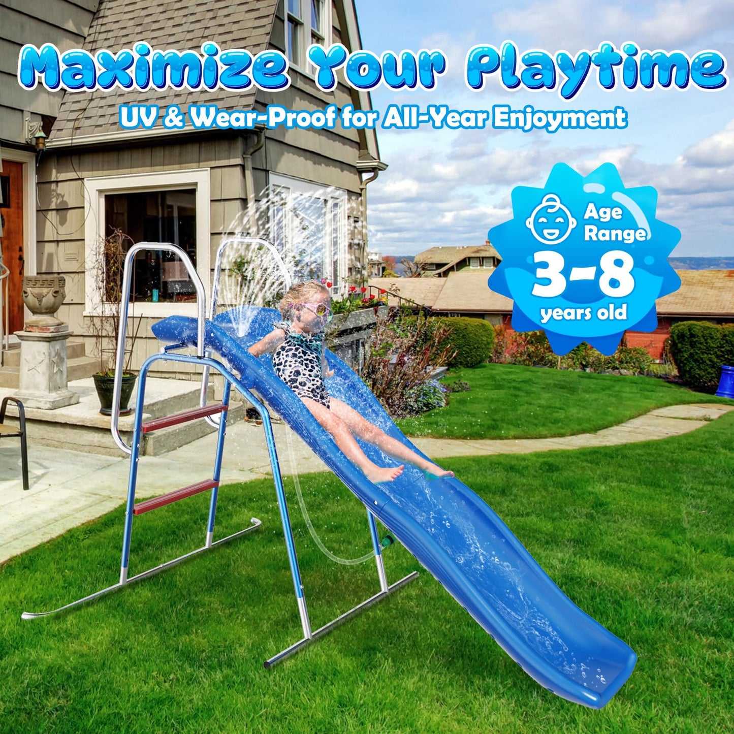 OHYEMO Water Slide for Kids Backyard, Outdoor Waterslide with 3-Zone Spray Sprinkler and Ground Tarp, Summer Water Game Toy for Backyard Water Fun Activities Play