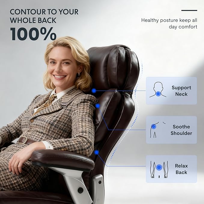FLEXISPOT 600lbs Big and Tall Office Chair for Heavy People, Heavy Duty Computer Desk Chair with Dynamic Lumbar Support 2D Armrest Blade Wheels, Chairs for Home Office Gaming Working, Leather, Brown
