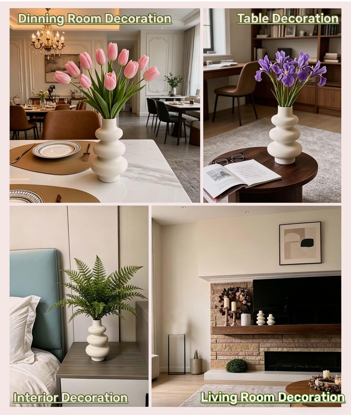 Steviieden Ceramic Vases Set 2, Modern Home Decor,Off White Round Vases,Modern Dried Flower Vases, Boho Home Decor for Centerpieces Wedding Dinner Table Party Living Room Office Bedroom