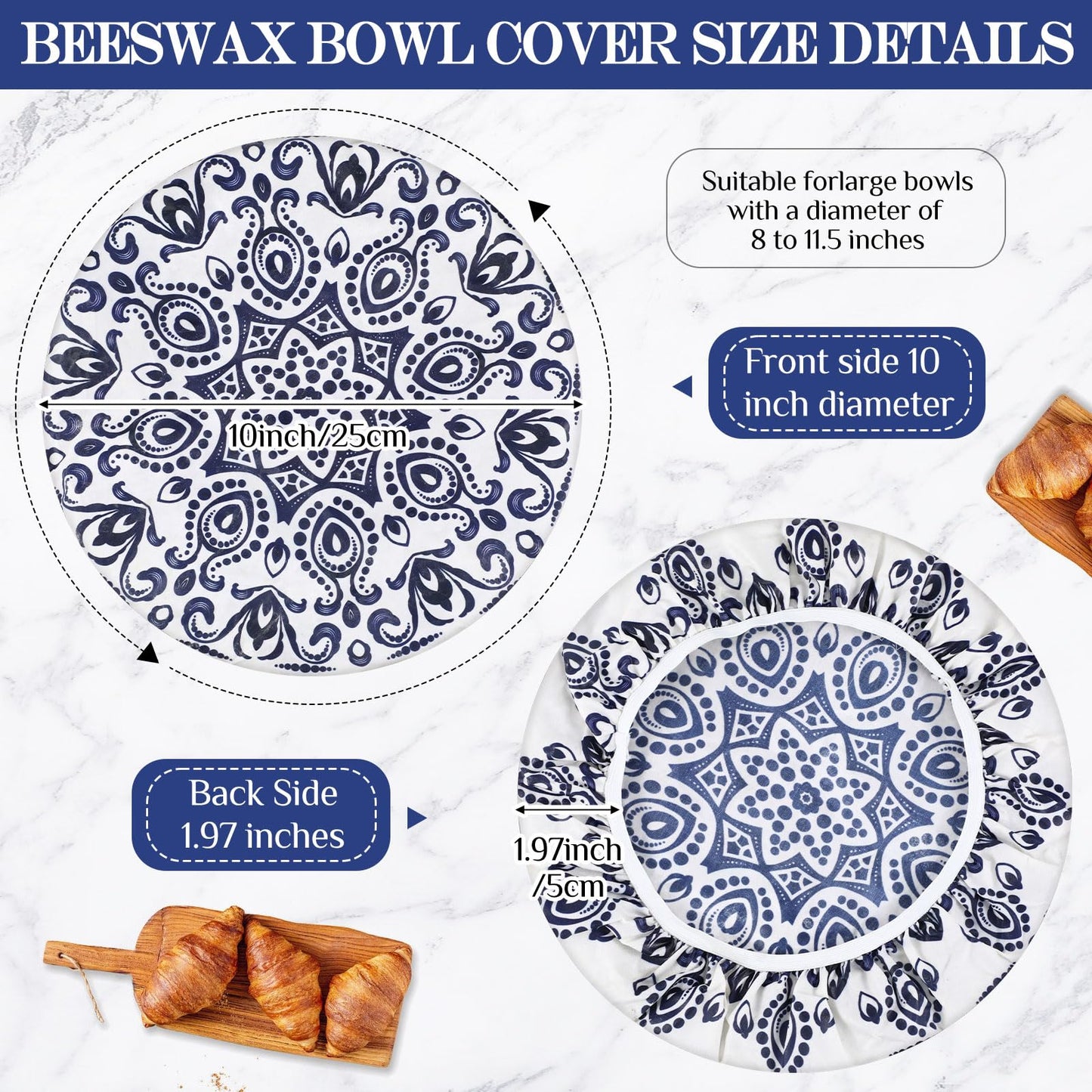 Hahafelt 4 Pcs Beeswax Bowl Covers Reusable Bowl Covers for Bread Proofing 10 Inch Elastic Cotton Cloth Sourdough Caps Stretchy Food Caps Leakproof Fresh for Dough Proofing and Food Storage(Retro)