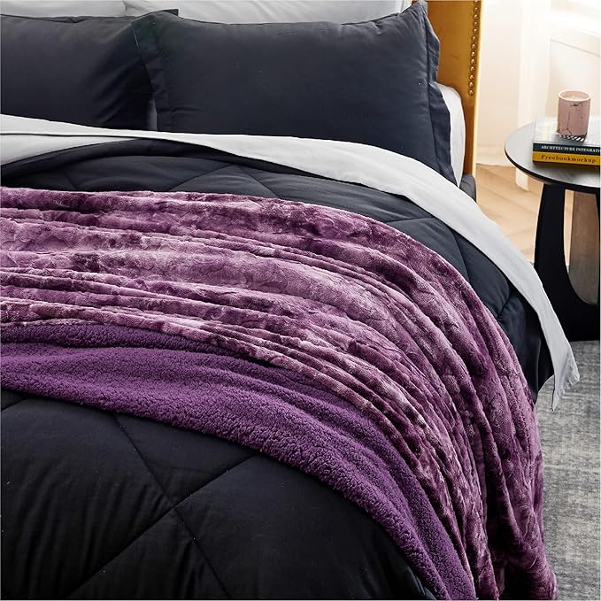 Bedsure Sherpa Blanket King Size - Soft, Fuzzy & Fluffy Faux Fur - Warm, Cozy Blanket for Couch, Sofa and Bed, Tie Dye Design, Purple, 108x90 Inches