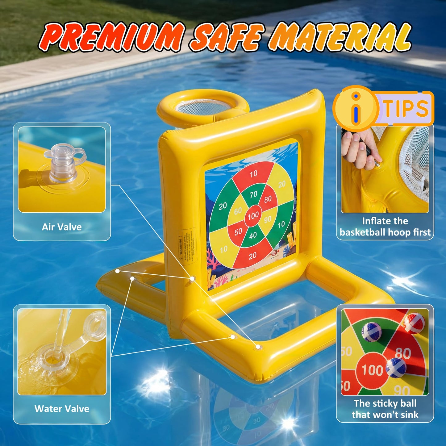 Gerosi Pool Toys for Kids & Adults, 2-in-1 Pool Basketball Game & Dart Board Game Set, Pool Party Games for Kids Ages 6+ and Adults, Family Backyard Pool Games