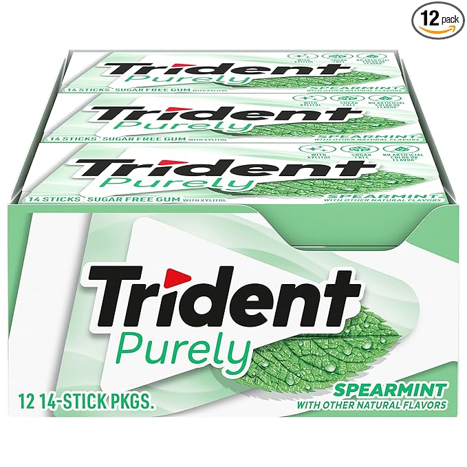 Trident Purely Spearmint Sugar-Free Chewing Gum, 12 Packs of 14 Pieces (168 Total Pieces)