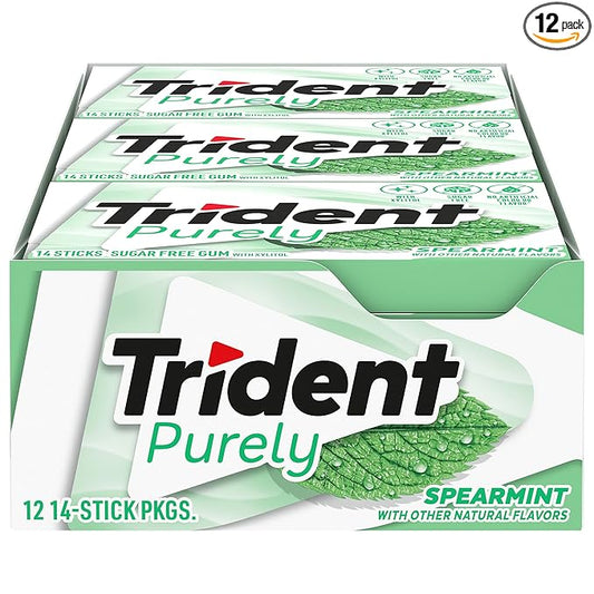 Trident Purely Spearmint Sugar-Free Chewing Gum, 12 Packs of 14 Pieces (168 Total Pieces)